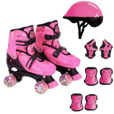 Imagem de Patins Infantil Roller Flash Menina 4 Rodas Ajustável 30-41 Com Kit Pr