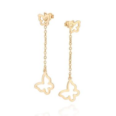 Imagem de Brincos rommanel banhado ouro 18k pêndulo borboletas 527569