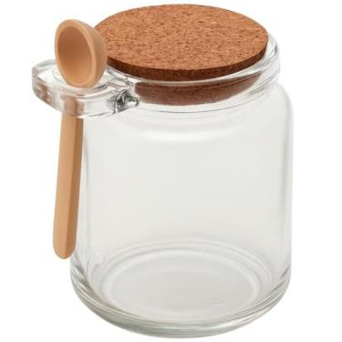 Imagem de Pote Vidro 240ml com Tampa Colher Organizador Porta Tempero Bambu Eleg