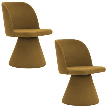 Imagem de Kit 02 Cadeiras De Jantar Giratória Liz Linho Mostarda - Nexta Casa Cor Mostarda