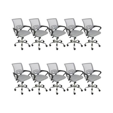 Imagem de Kit 10 Cadeiras De Escritório Begonia Mesh Ergonômico Cinza