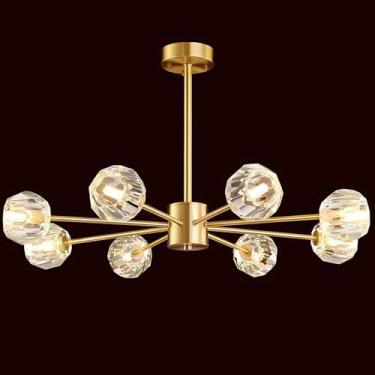 Imagem de Lustre De Cristal Moderno Lustre De Teto Dourado Luz Pendente De Latão Luminárias Pendentes Para Sala De Jantar Sala De Estar Quarto, Gold, 8 lights