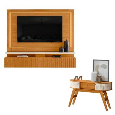 Imagem de Estante Home Theater Suspenso Gaia com Aparador Estoril Cinamomo Off White – Madetec