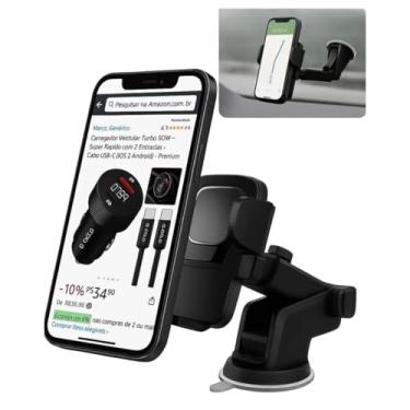 Imagem de Suporte Veicular para Celular – Ventosa Ultra Forte, Rotação 360° e Antivibração, Ideal para GPS, Waze e Motoristas de App