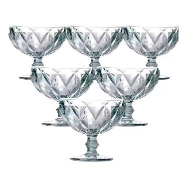 Imagem de Conjunto de Taças para Sobremesa Diamante Bico de Jaca para Sorvete em Vidro de Alta Resistência 325ML Transparente 123