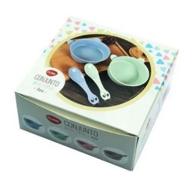 Imagem de Kit Papinha 2 Peças Tigela E Colher Sopinha Bebê Infantil - clink, Azu