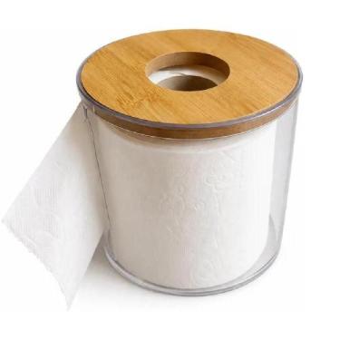 Imagem de Porta Lenço e Papel Higiênico Acrílico e Bambu para Banheiro Lavabo Tr