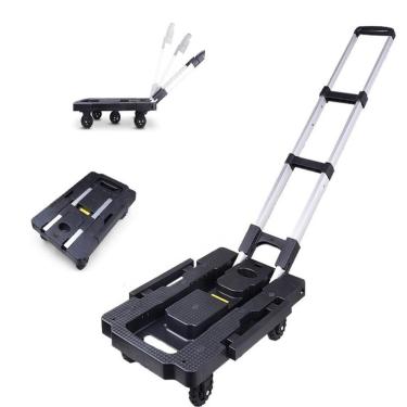 Imagem de Carrinho de Carga Plataforma em Alumínio Dobrável 150kg 5 Rodas Articulável Preto para Compras Utibom
