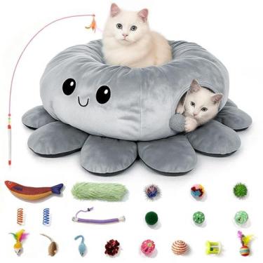 Imagem de Túnel Cama para Gatos VIEFIN Polvo do Mar Cinza com 20 Brinquedos
