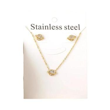 Imagem de Conjunto De Joias Femininas Com Colar E Brincos De Aço Inoxidável, Pre