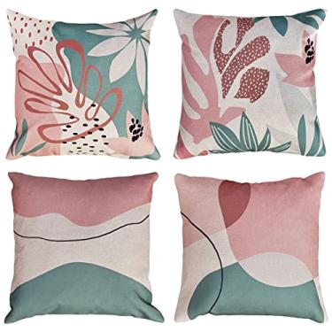 Imagem de Kit 4 Capas Almofada Linho Moderna Coloridas 43x43 (Verde e Rosa)