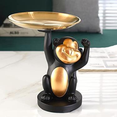 Imagem de jinyi2016SHOP Bandeja de macaco luxuosa, acessórios para casa, decoração de sala de estar, ornamentos de entrada, chave, mesa de café, móveis, sala de estar (cor: preto)