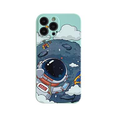 Imagem de Yonds Queen Capa fofa para iPhone 11 Pro Max, desenho animado astronauta planeta lua espaço design elegante TPU macio à prova de choque antiderrapante capa protetora (iPhone 11 Pro Max, lua verde)