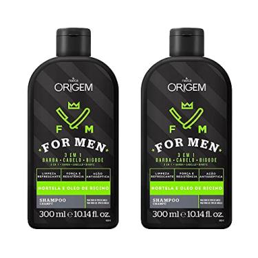 Imagem de Shampoo Origem For Men 3 em 1 Barba Cabelo Bigode Hortelã e Óleo de Rícino 300ml (Kit com 2)
