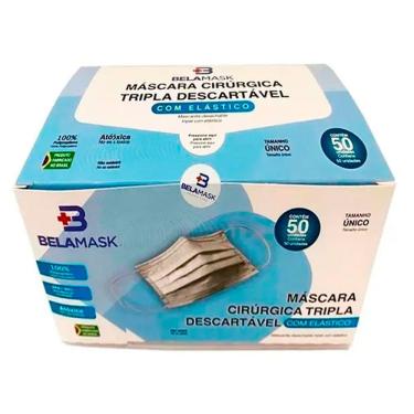 Imagem de Máscara Descartável Cirúrgica Tripla Belamask 50 Unidades