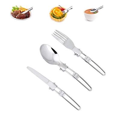 Imagem de Conjunto de talheres de viagem unigift 3 peças de aço inoxidável, garfo de faca portátil e colher para acampamento, piquenique, utensílios, viagem