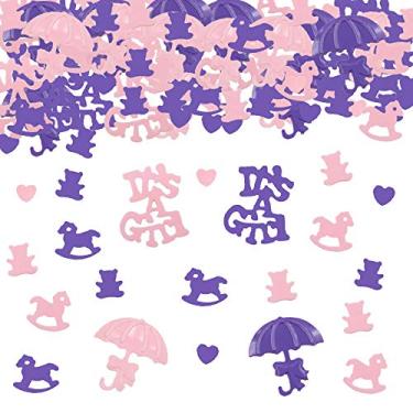 Imagem de Confetes de aniversário metálico Happy Birthdday Confetti Foil Table Lantejoulas Sprinkling Scatter Birthday Party Decoration Supplies (1.6OZ Ouro Preto Prata), rosa, "It's Girl"