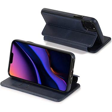 Imagem de HOUCY Capa para iPhone 13/13 Mini/13 Pro/13 Pro Max, capas protetoras de couro PU premium com fecho magnético, função de suporte e compartimentos para cartões (cor: azul, tamanho: 13 mini 5,4 polegadas)