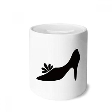 Imagem de DIYthinker Saltos altos pretos padrão flor contorno caixa dinheiro caixa cerâmica porta-moedas presente cofrinho
