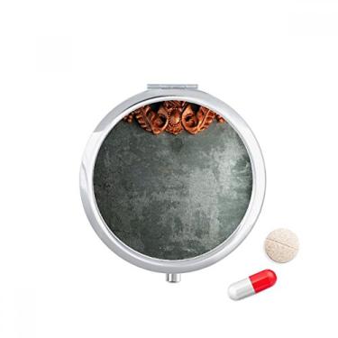 Imagem de Porta-comprimidos com padrão de ornamento de mogno cinza de cimento, caixa de armazenamento de medicamentos dispensador de recipiente