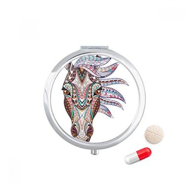 Imagem de Caixa de comprimidos com design de cavalo colorido estilo mosaico, caixa de armazenamento de medicamentos dispensador de recipiente