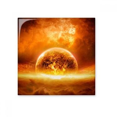 Imagem de Decalque brilhante de azulejo de cerâmica com estampa de chama, planeta vermelho dourado