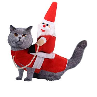 Imagem de Fantasia de Papai Noel para Cães Yu-Xiang com materiais para animais de estimação Cowboy Rider Horse Riding Designed Dog Apparel Party Dressing Clothing Halloween Christmas (P)