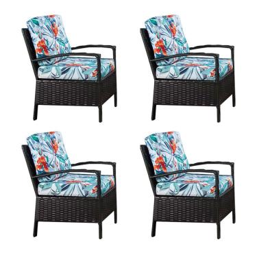 Imagem de Kit 4 Poltronas em Junco para Área Externa Base Aço Guaratuba - Café