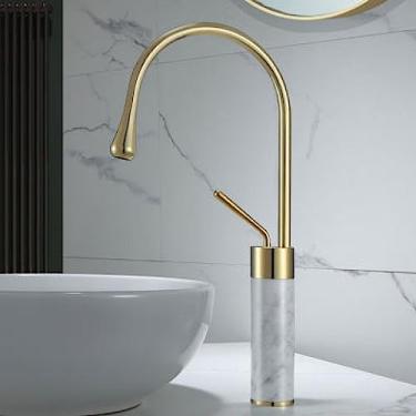 Imagem de Torneira do banheiro Ouro escovado Torneira da bacia Latão e mármore Torneira misturadora Torneira quente fria da pia Torneira do banheiro, 14, tamanho único