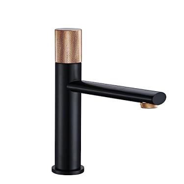 Imagem de Torneira de banheiro de ouro rosa preto, latão, alça única, fria e quente, torneira de pia de banheiro, torneira misturadora para lavatório, ouro rosa preto S