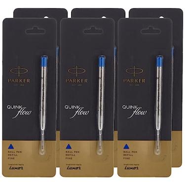 Imagem de Refil para caneta esferográfica Parker, ponta fina, tinta azul, pacote com 6
