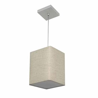 Imagem de Lustre Pendente Quadrado Cúpula Tecido 25/16x16 cm, Vivare Iluminação, Pendente4007 RST, Rustico Bege, Pequeno