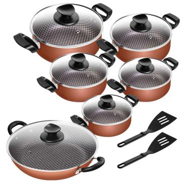 Imagem de Conjunto De Panelas Antiaderente Spesso Caçarola + Frigideira Wok N° 28 2 Alças Cobre 6 Peças Patolux