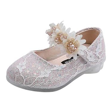 Imagem de Sandálias de cunha para meninas meninas bebê princesa sapatos strass flor sandálias meninas chinelos tamanho 12, Bege, 6.5 Little Kid