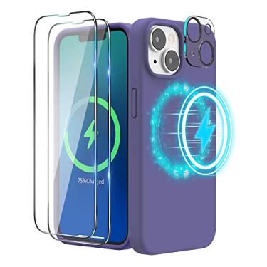 Imagem de SURPHY (Capa 4 em 1 projetada para iPhone 14 Plus compatível com MagSafe (6,7 polegadas, 2022), com 2 películas protetoras de tela + capa para câmera, capa de telefone de silicone líquido (violeta)