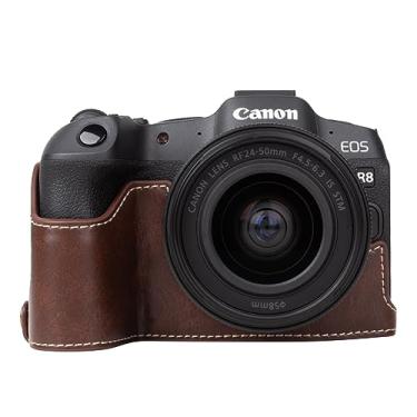 Imagem de MUZIRI KINOKOO Capa para câmera Canon EOS R8/EOS RP DSLR, estilo retrô, couro PU, com alça de mão e design inferior de abertura