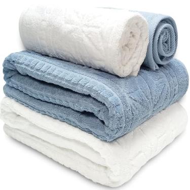 Imagem de Jogo de Banho Gigante Dohler Confort 500 100% Algodão Macia - Toalha Banhão Barra Jacquard Aveludada - 4 Peças