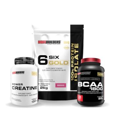 Imagem de Kit 6 Six Gold 100% Isolate 2kg + Power Creatina 100g + BCAA 1800 120 caps - BODYBUILDERS (Médio, Morango)
