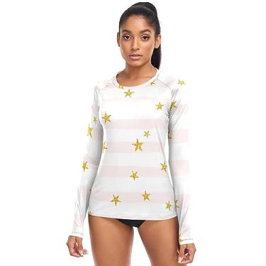 Imagem de Gold Glittering Stars Camiseta de natação feminina Rash Guard secagem rápida FPS 50+, Estrelas brilhantes douradas, G