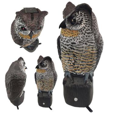 Imagem de Coruja Solar Repelente Acende Olhos Faz Barulho Afasta Animais Escorpiao Pombo Cobra Esquilo Bichos Pragas Ave Realista Protege Jardim