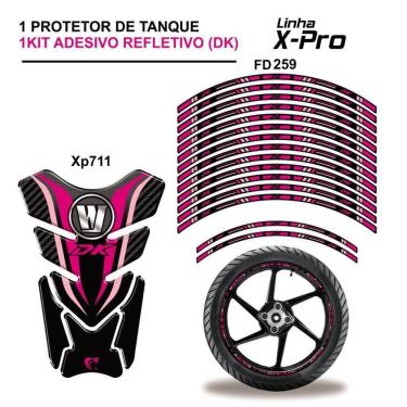 Imagem de Combo Protetor Adesivo Tanque E Aro Moto Haojue Dk 150 Rosa Cor Rosa E Preto