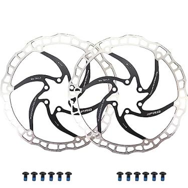 Imagem de DJC Rotor de disco de freio de bicicleta 2 peças disco de freio MTB 160mm 180mm com 6 parafusos bicicleta de estrada MTB BMX e scooter disco de freio de aço (2 peças preto, 160 mm)