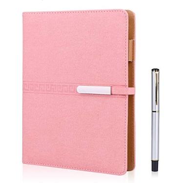 Imagem de Caderno de couro Minlna A5/bloco de notas de negócios com folhas soltas recarregáveis, 200 páginas grossas, clássico forrado com bolso e suporte de caneta, pode ser dado como um presente. (rosa)