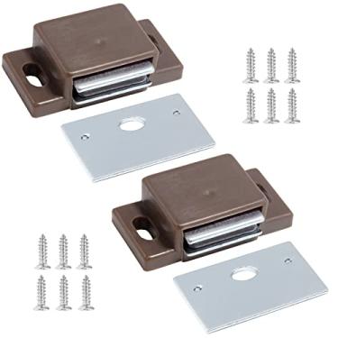Imagem de BokWin 2 peças de trava magnética para porta, trava magnética única marrom - 6,8 kg de alta ferragem magnética para armário, cozinha, banheiro, armário, fechos, porta de armário com parafusos