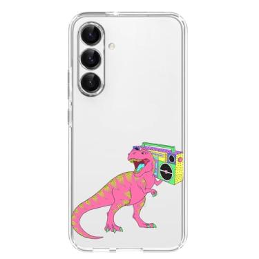 Imagem de Blingy's Capa para Samsung Galaxy S24, design hippie retrô de dinossauro, desenho animado engraçado, estilo animal, transparente, macio, TPU, capa transparente transparente transparente de 6,2