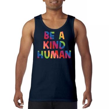 Imagem de Camiseta regata Be a Kind Human Puff com mensagem positiva citação inspiradora motivação diversidade encorajadora masculina, Azul marinho, 3G