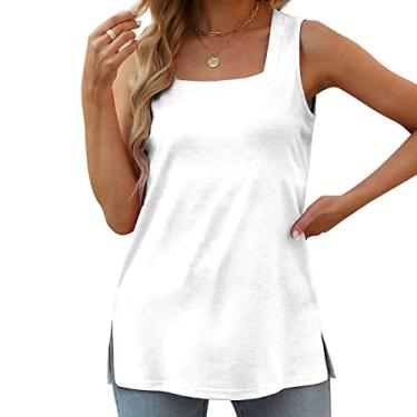 Imagem de Camisetas femininas de verão 2024 fashion verão gola quadrada casual solta sem mangas, Ofertas relâmpago branco, XXG