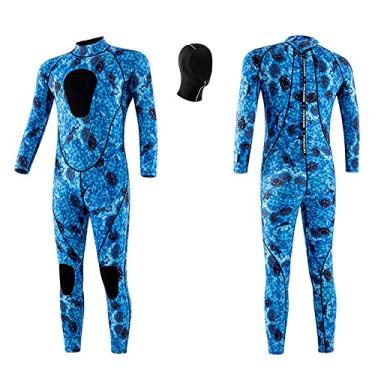 Imagem de HGYJ Roupa de mergulho masculina de neoprene de 3,0 mm + capuz de mergulho de neoprene de 3,0 mm, roupa de mergulho de uma peça para manter quente, para mergulho com snorkel, pesca submarina, surfe,