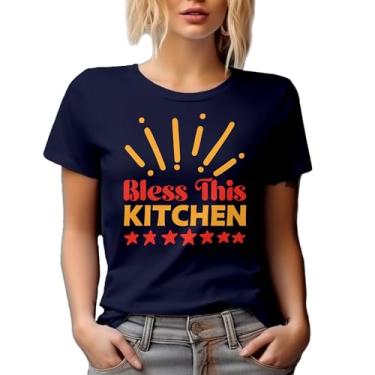 Imagem de Camiseta brilhante Bless This Kitchen with Star Home Gift Idea para amantes de comida, Azul marinho, G