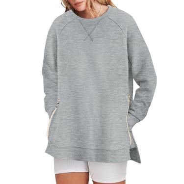 Imagem de Lylinan Moletom para mulheres 2023 camisas de manga comprida suéter feminino vestido moda outono roupas de inverno, X-cinza-claro, G